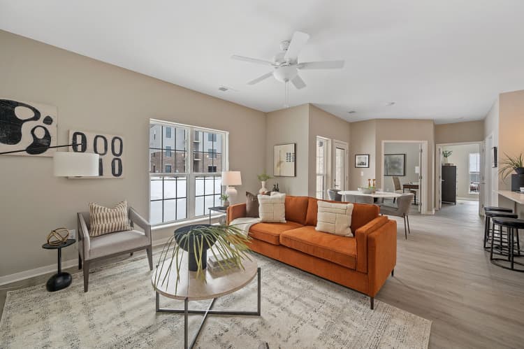 Cincinnati apartments for rent - image - Living Room to Den and Bedroom at Vicinity