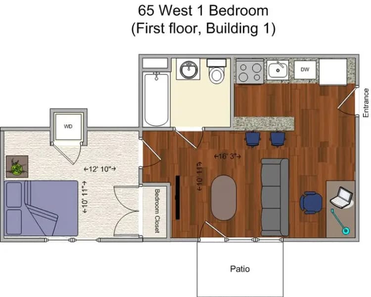 Cincinnati apartments for rent - image - 65 West 1 BR Floor Plan.jpg
