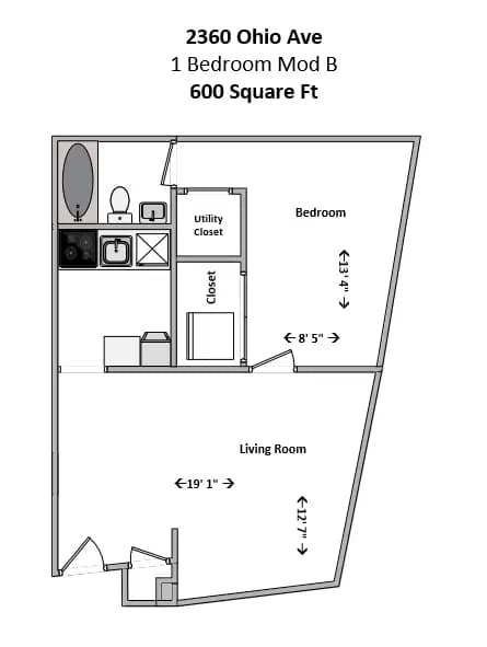 Cincinnati apartments for rent - image - 2360 Ohio 1 BR Mod B.png
