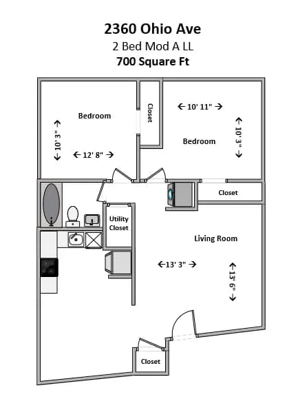 Cincinnati apartments for rent - image - 2360 Ohio 2 BR Mod A LL.png