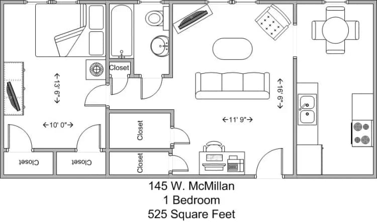 Cincinnati apartments for rent - image - 145 W McMillan 1BR, Floor Plan.jpg