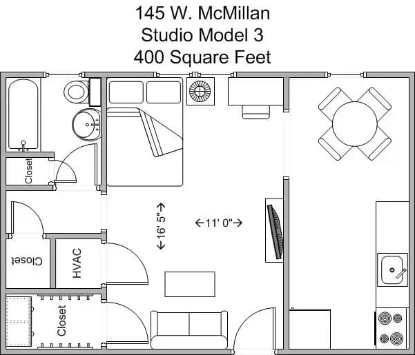 Cincinnati apartments for rent - image - Majestic- 0BR Model 3 floor plan.jpg