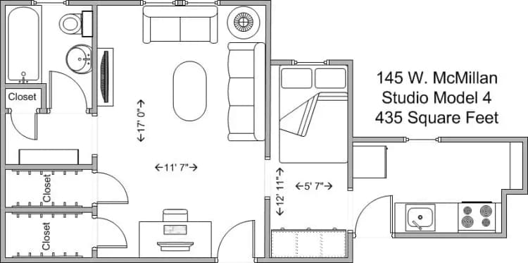Cincinnati apartments for rent - image - Majestic- 0BR Model 4 floor plan.jpg