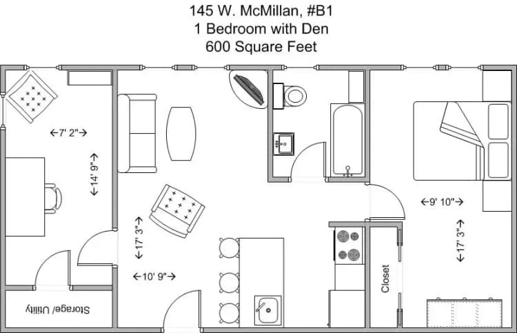 Cincinnati apartments for rent - image - Majestic- 1BR+Den Model B floor plan.jpg