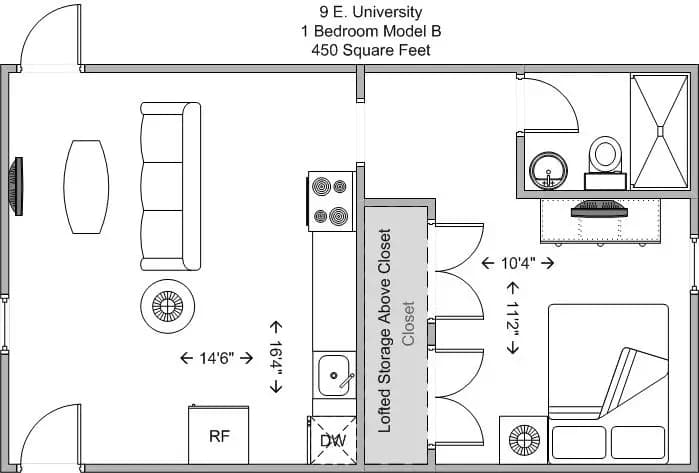 Cincinnati apartments for rent - image - 9 University- 1BR Model B floor plan.jpg