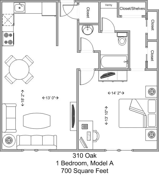 Cincinnati apartments for rent - image - 310 Oak- 1BR Model A floor plan.jpg