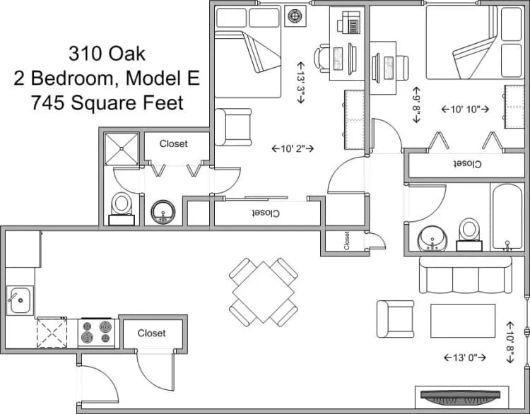 Cincinnati apartments for rent - image - 310 Oak- 2BR Model E floor plan.jpg