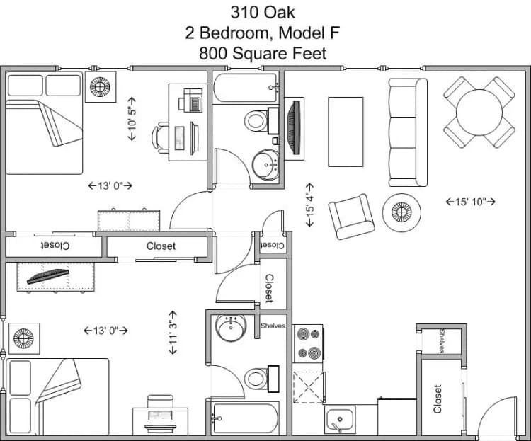 Cincinnati apartments for rent - image - 310 Oak- 2BR Model F floor plan.jpg