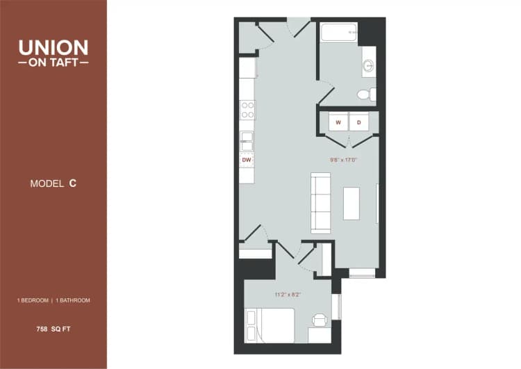 Cincinnati apartments for rent - image - 1 Bedroom Model C.png