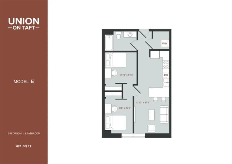 Cincinnati apartments for rent - image - 2 Bedroom Double Occupancy Model E.png