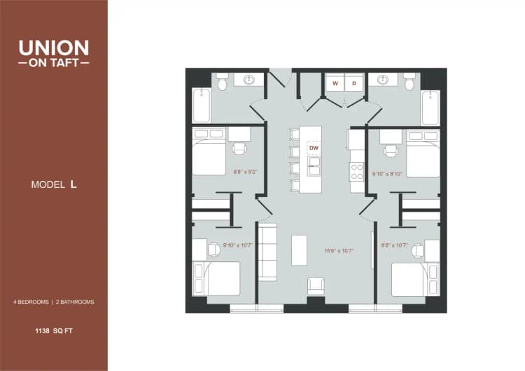 Cincinnati apartments for rent - image - 4 Bedroom Double Occupancy Model L.png