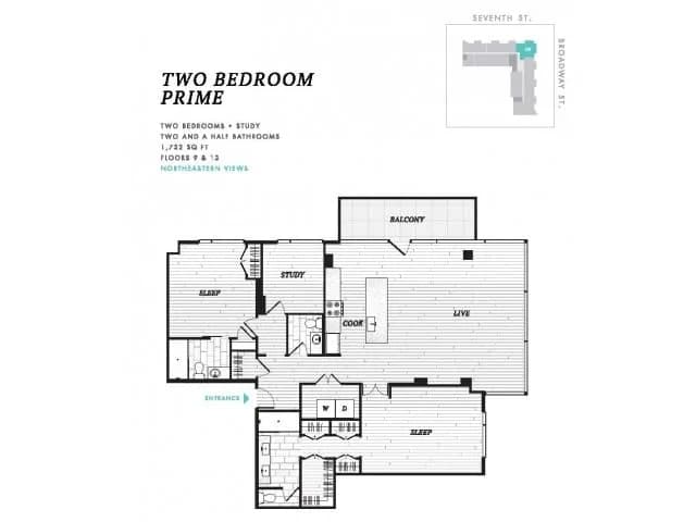 Cincinnati apartments for rent - image - Two Bedroom Prime with Seventh St Balcony