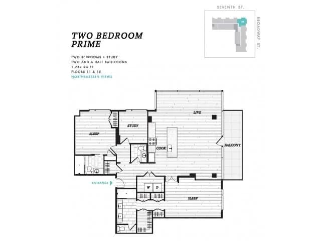 Cincinnati apartments for rent - image - Two Bedroom Prime with Broadway Balcony
