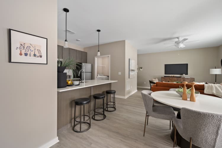 Cincinnati apartments for rent - image - Kitchen to Dining Room and Living Room Layout at Vicinity
