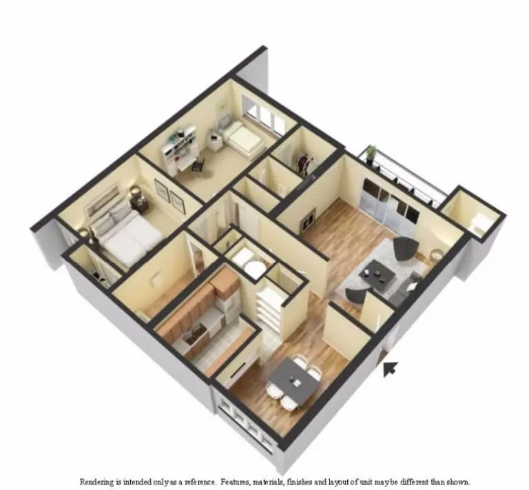 undefined apartments for rent - image - Pines_3D_2 Bed 1.5 Bath 970sq ft.jpg