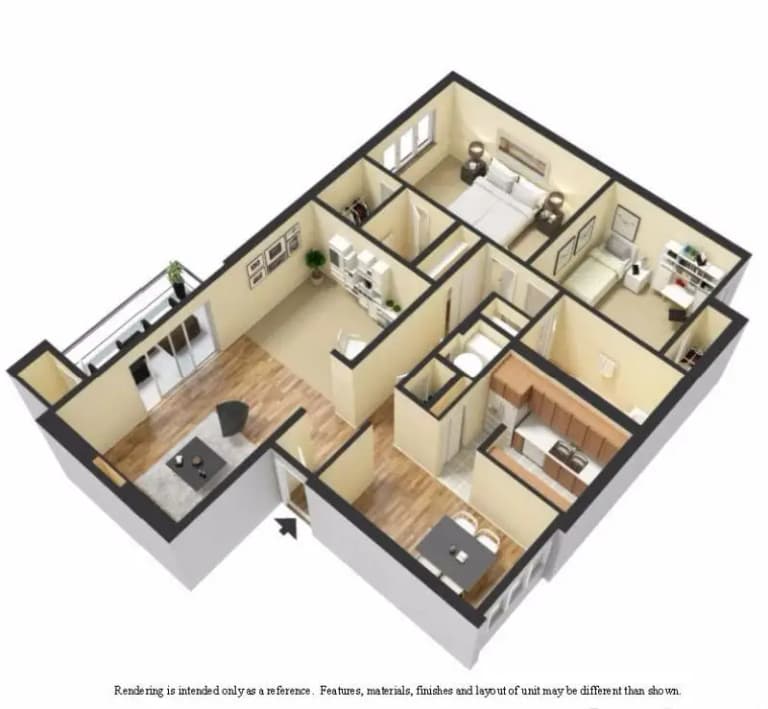 undefined apartments for rent - image - Pines_3D_2 Bed 1.5 Bath Large 1090sq ft.jpg