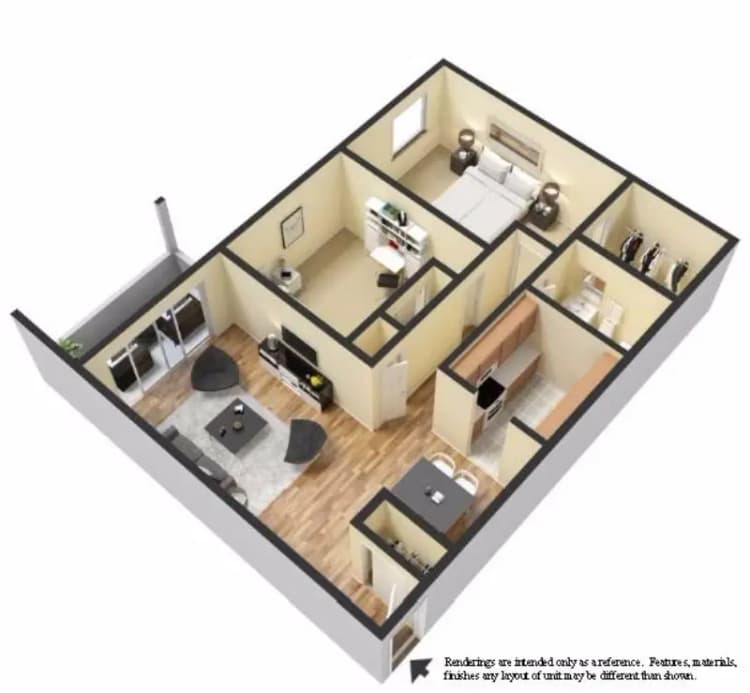 undefined apartments for rent - image - WGP_3D_2 Bed 1 Bath Walnut.jpg