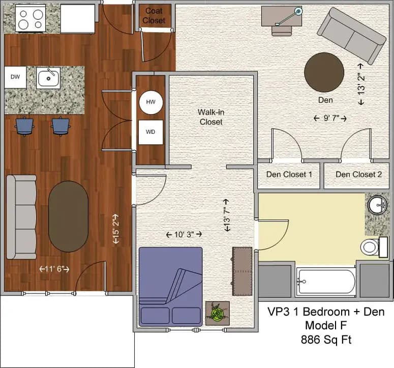 undefined apartments for rent - image - VP3- 1BR+Den Model F floor plan.jpg