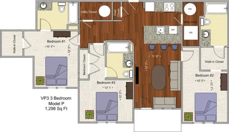 undefined apartments for rent - image - VP3- 3BR Model P floor plan.jpg
