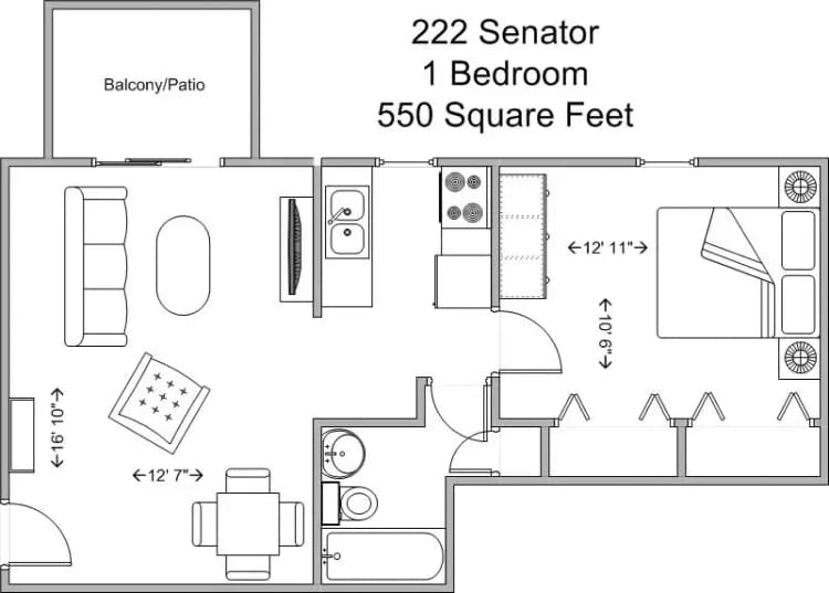 undefined apartments for rent - image - 222 Senator 1BR, Floor Plan.jpg