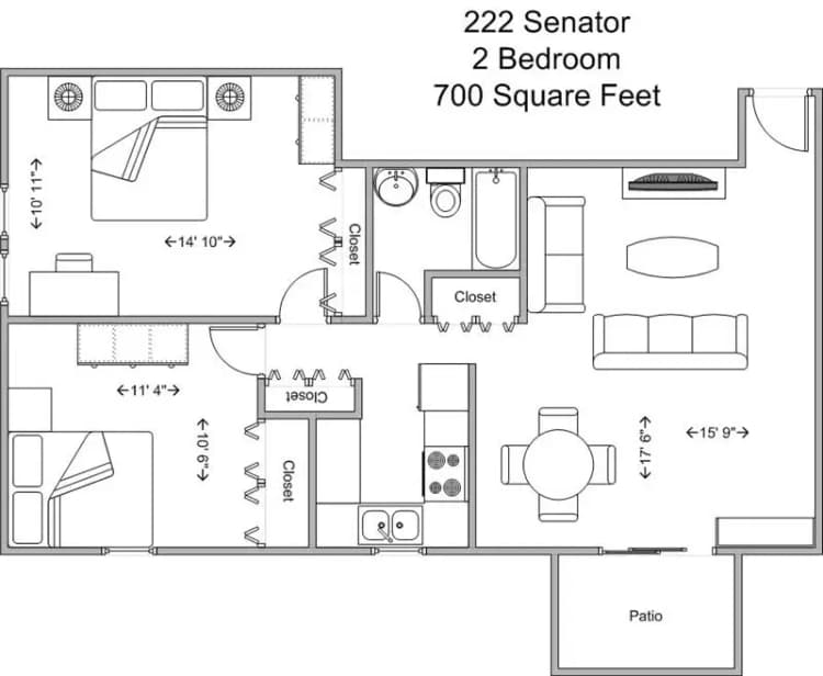 undefined apartments for rent - image - 222 Senator 2br, Floor Plan.jpg