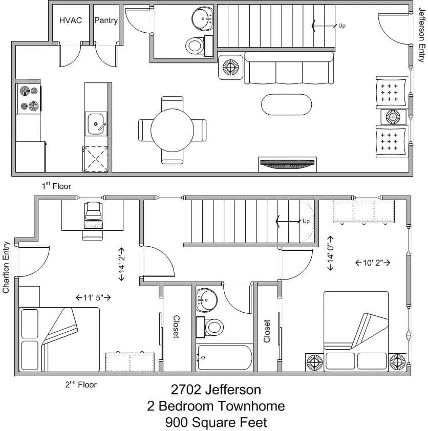 undefined apartments for rent - image - 2702 Jefferson- 2BR Model D Townhome floor plan.jpg