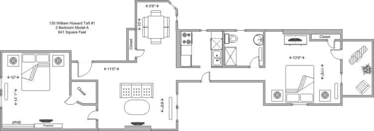 undefined apartments for rent - image - 130-134 William Howard Taft- 2BR Model A floor plan.jpg