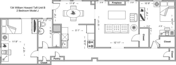 undefined apartments for rent - image - 130-134 William Howard Taft- 2BR Model J floor plan.jpg