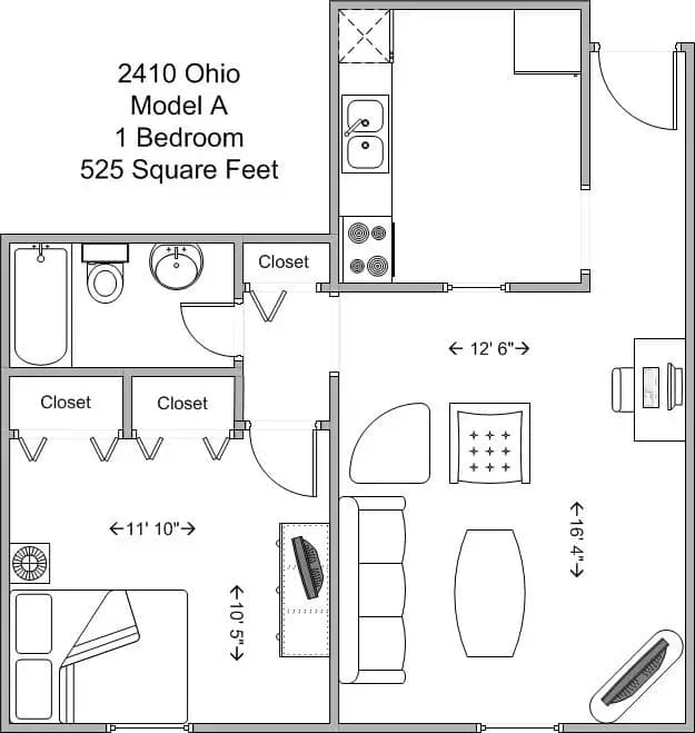 undefined apartments for rent - image - 2410 Ohio- 1BR floor plan.jpg