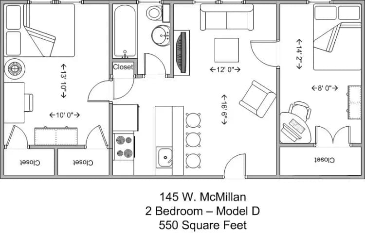 undefined apartments for rent - image - 145 W McMillan 2BR Model D Floor Plan.jpg