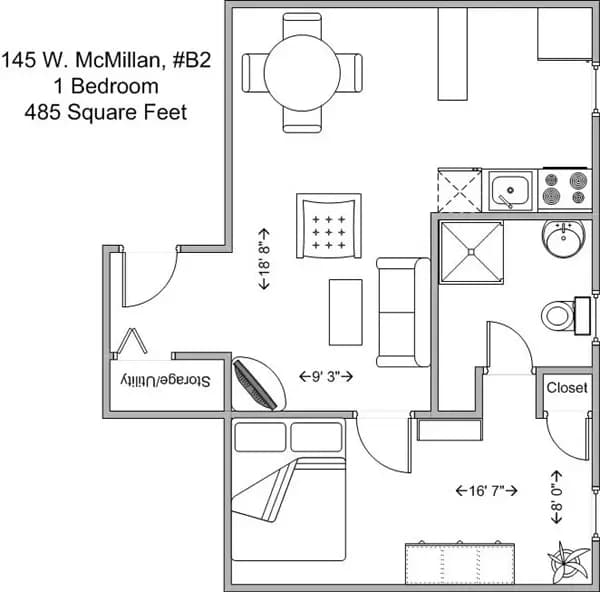 undefined apartments for rent - image - 145 W. McMillan #B2, Floor Plan.jpg