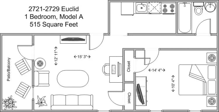 undefined apartments for rent - image - 2721-2729 Euclid (Euclid Court)- 1BR Model A floor plan.jpg