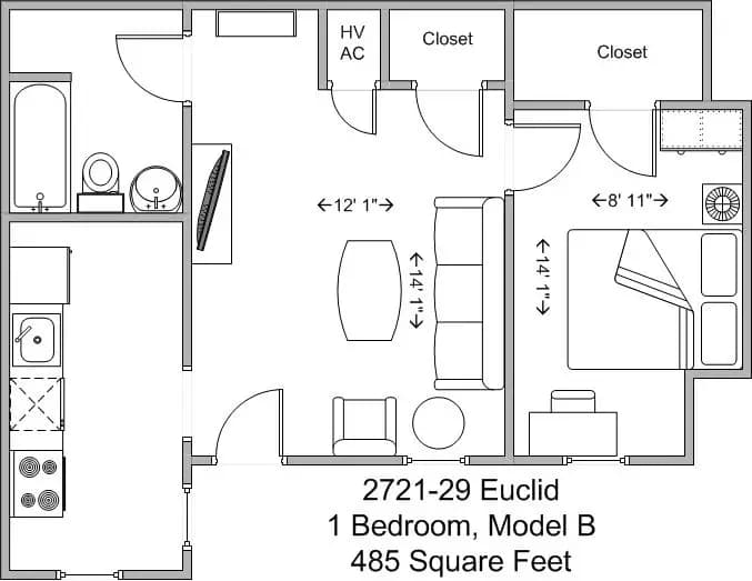 undefined apartments for rent - image - 2721-2729 Euclid (Euclid Court)- 1BR Model B floor plan.jpg