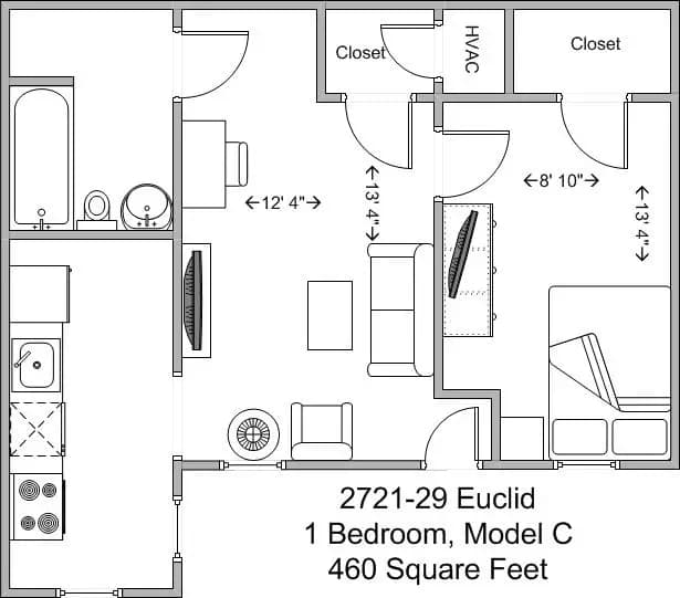 undefined apartments for rent - image - 2721-2729 Euclid (Euclid Court)- 1BR Model C floor plan.jpg
