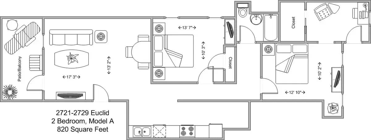 undefined apartments for rent - image - 2721-2729 Euclid (Euclid Court)- 2BR Model A floor plan.jpg