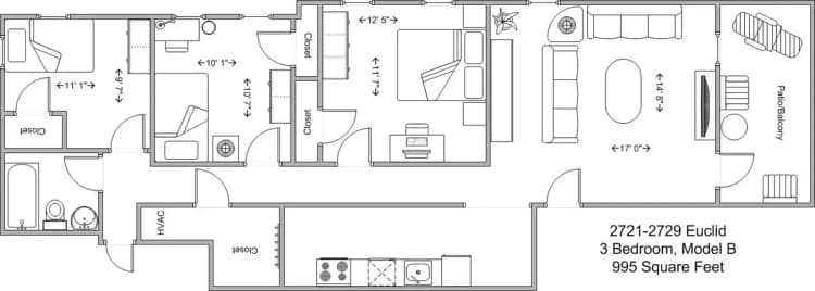 undefined apartments for rent - image - 2721-2729 Euclid (Euclid Court)- 3BR Model B floor plan.jpg