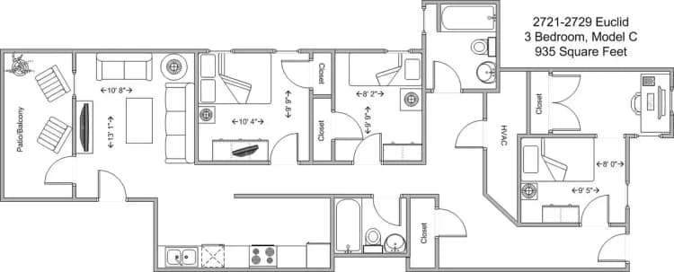 undefined apartments for rent - image - 2721-2729 Euclid (Euclid Court)- 3BR Model C floor plan.jpg